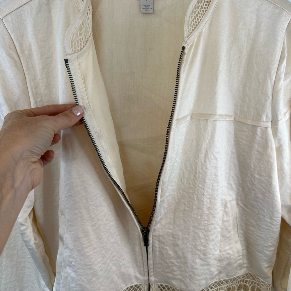Hinge Silk & Crochet Cream Bomber Jacket - Picture 7 of 11